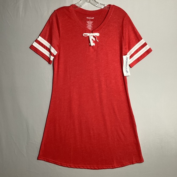 boxercraft Dresses & Skirts - Boxercraft NWT L Red Varsity Stripe Lace Up T-Shirt SportsDress Short Sleeve